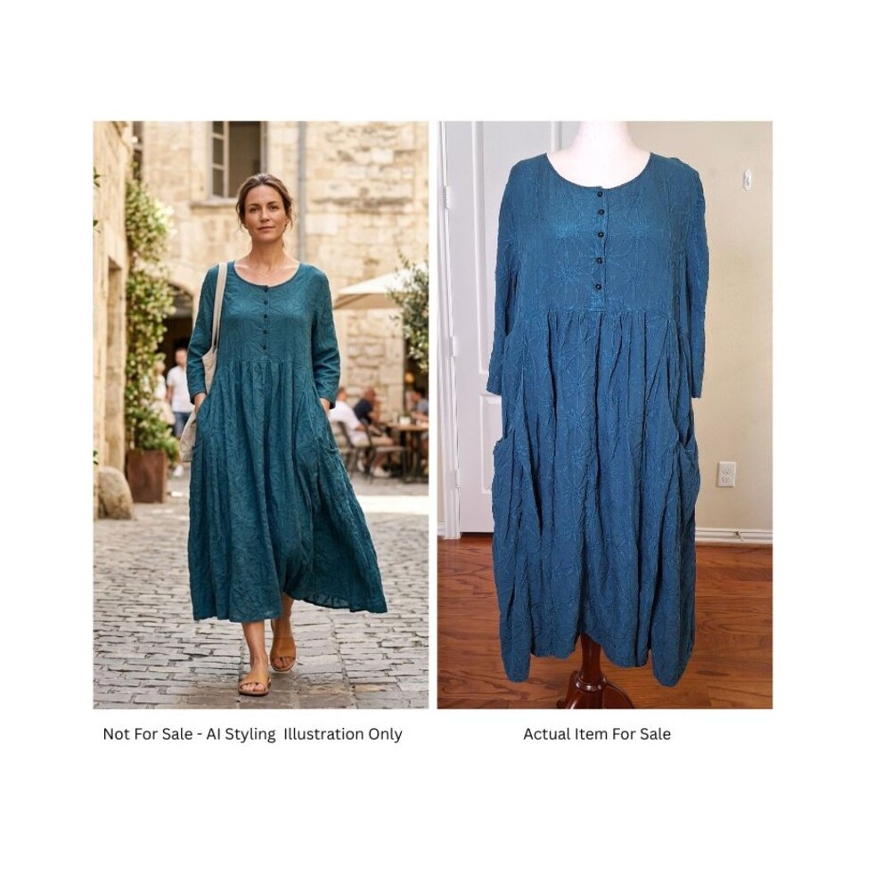 Grizas Silk Lagenlook Dress Women L Textured Pocket Minimalist Boho Asymmetric